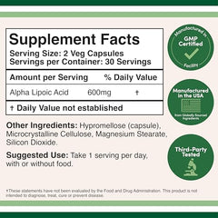 Close-up of Alpha Lipoic Acid 600mg bottle
