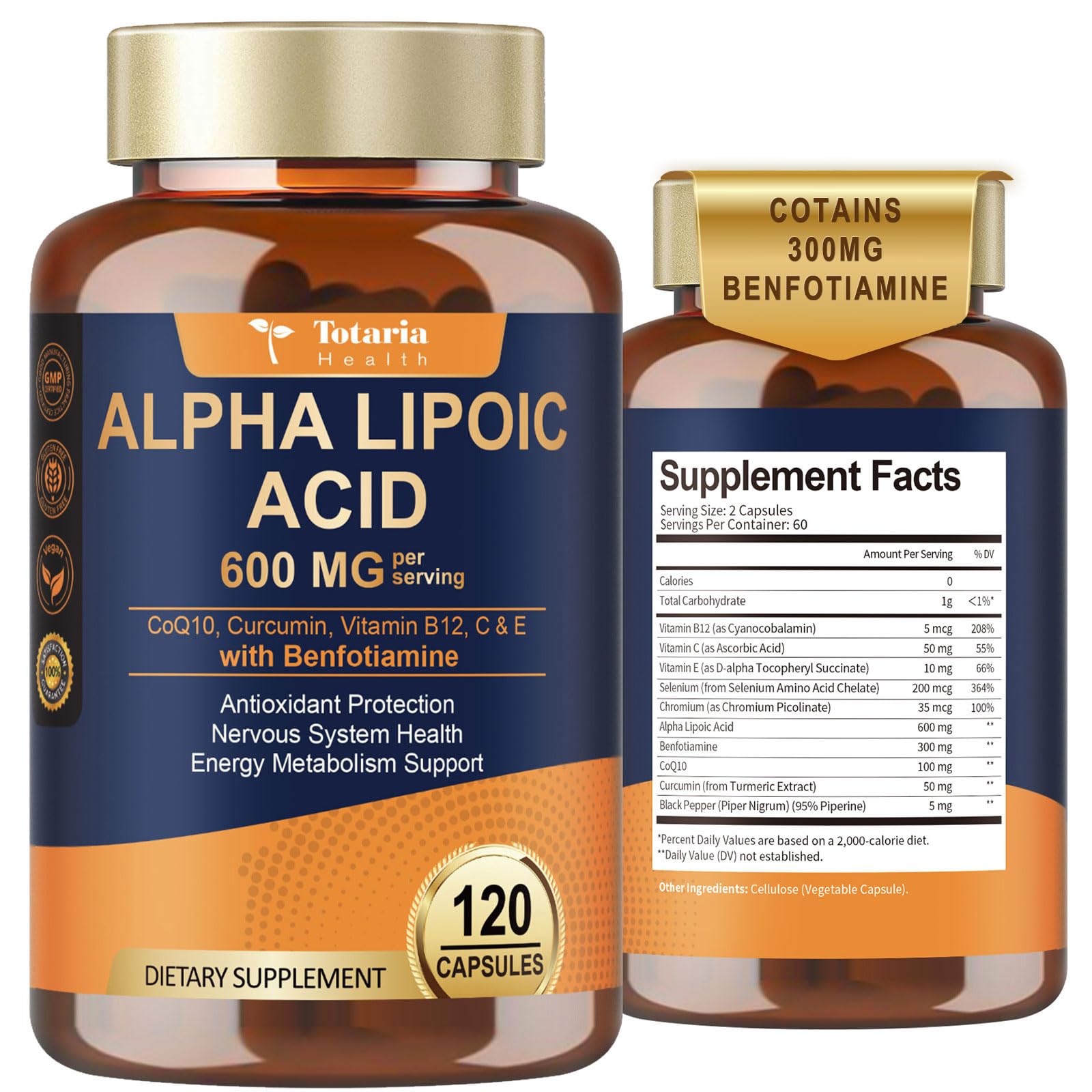 Alpha Lipoic Acid 600mg with Benfotiamine 300mg bottle