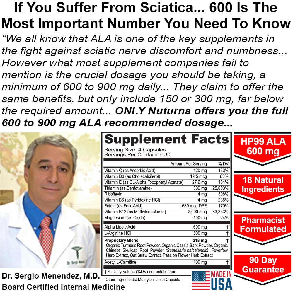 Alpha Lipoic Acid 600 mg nerve health capsules shown in bottle.