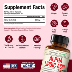 Close up of Alpha Lipoic Acid 650mg capsules