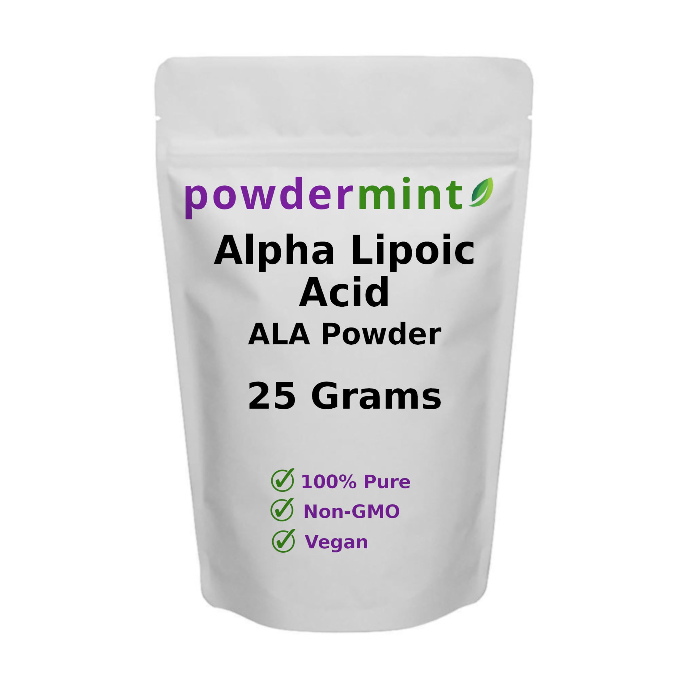 Front view of Alpha Lipoic Acid Powder RS-ALA in a jar