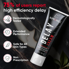 AlphaMale Delay Cream skin swab suggests skin-safe, comfortable topical use.