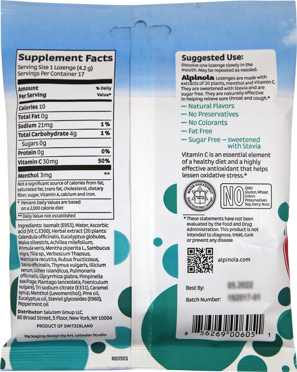 Alpinola Lozenges Menthol 17-count packshot