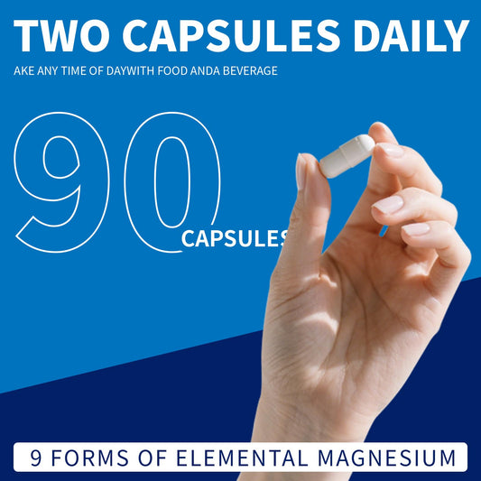 Close-up of ALVETA Magnesium Complex label showing 9 elemental magnesium forms