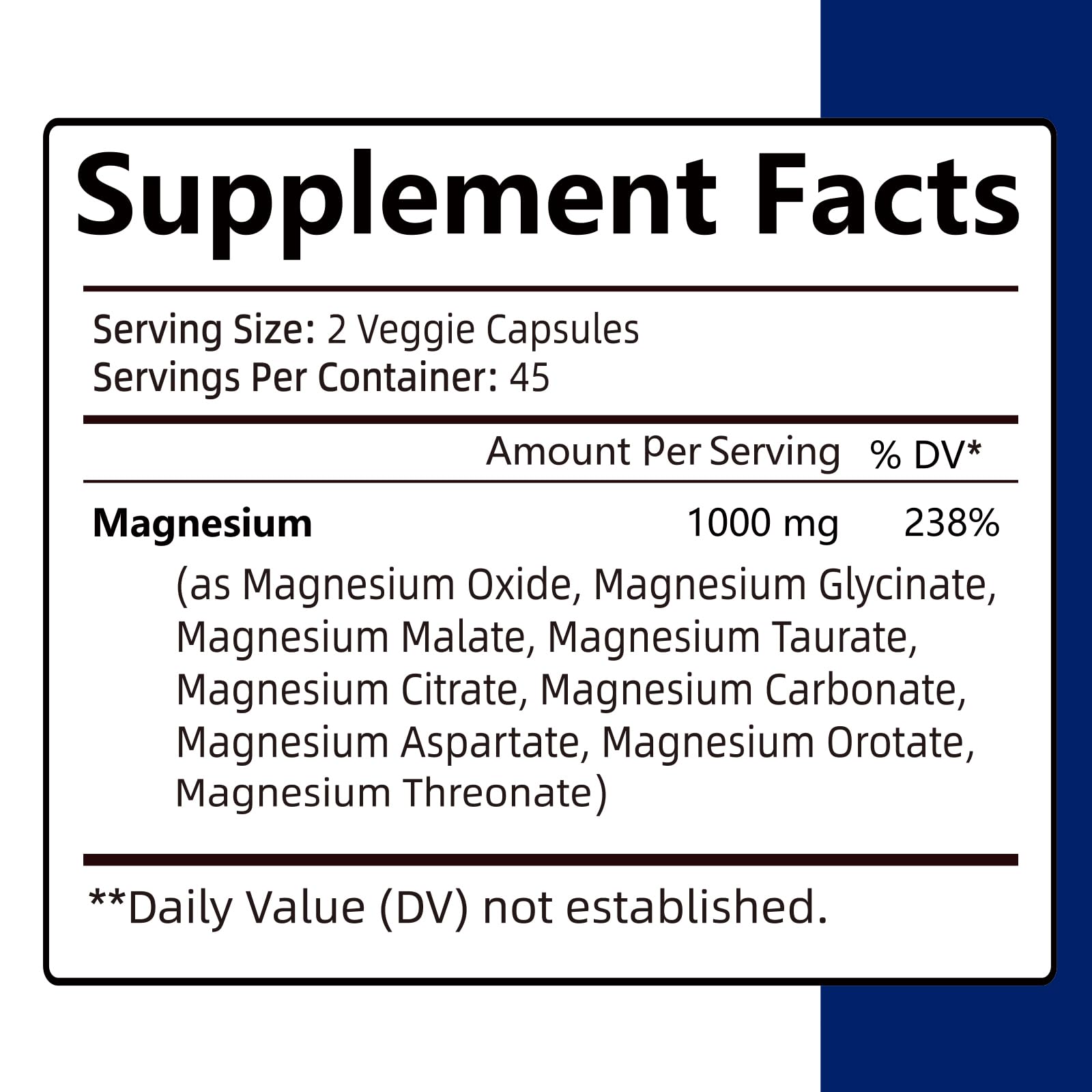 ALVETA Magnesium supplement facts graphic showing 9 chelated forms including glycinate citrate malate and taurate