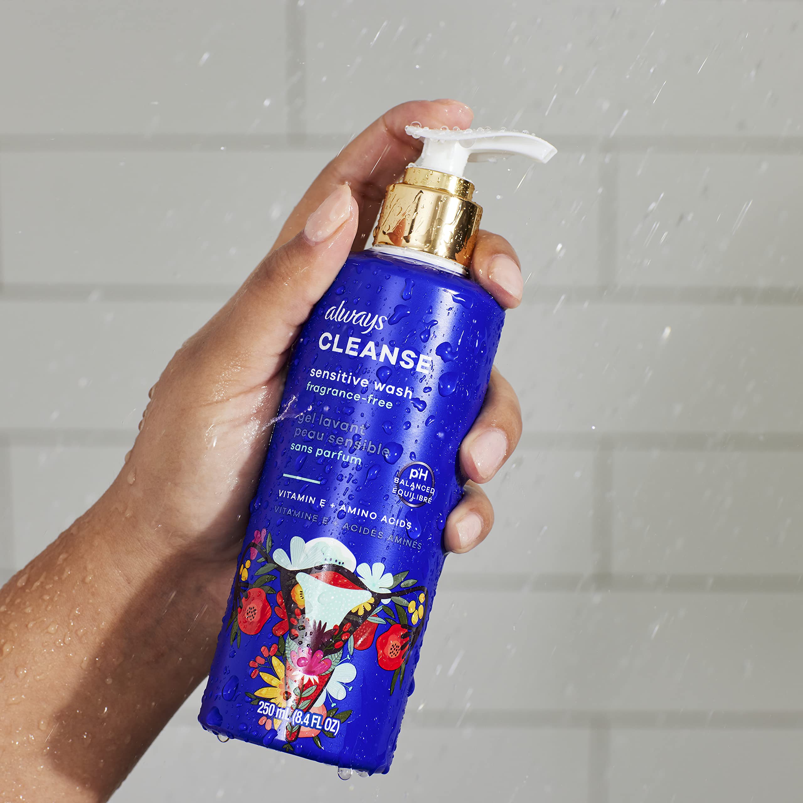 Always Wash packaging color and typography convey reliable branding