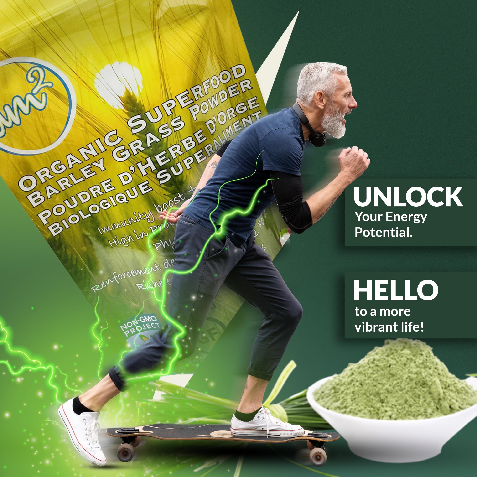 am2 Organic Barley Grass Powder packaging front