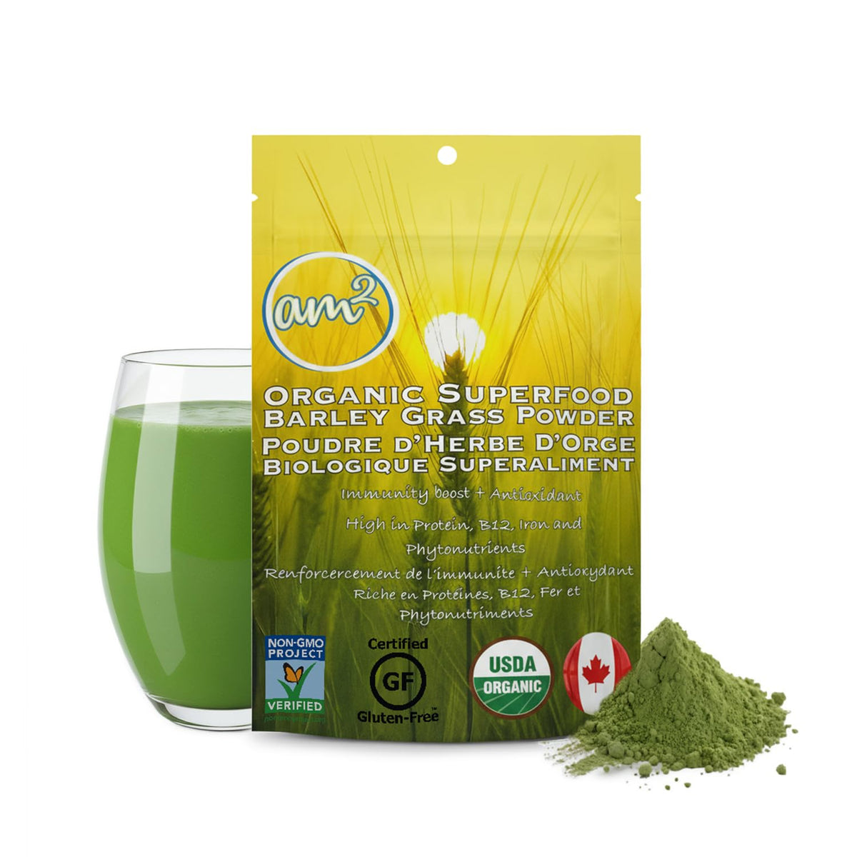 am2 Organic Barley Grass Powder bottle – 125g