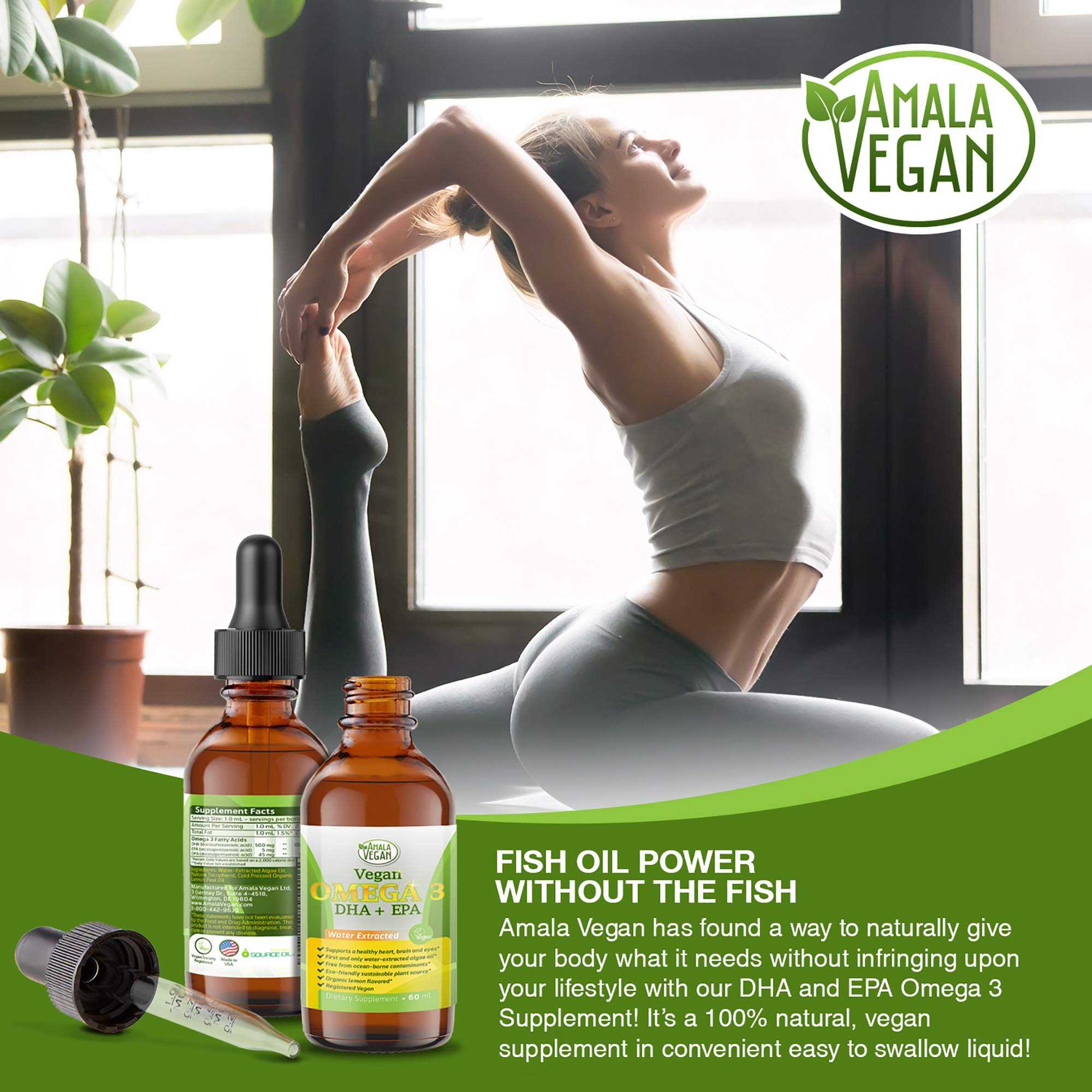 Amala Vegan omega-3 bottle with clean label