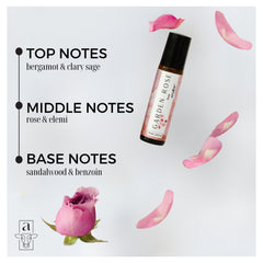 Close-up of Garden Rose blend: rose, sandalwood, elemi, clary sage
