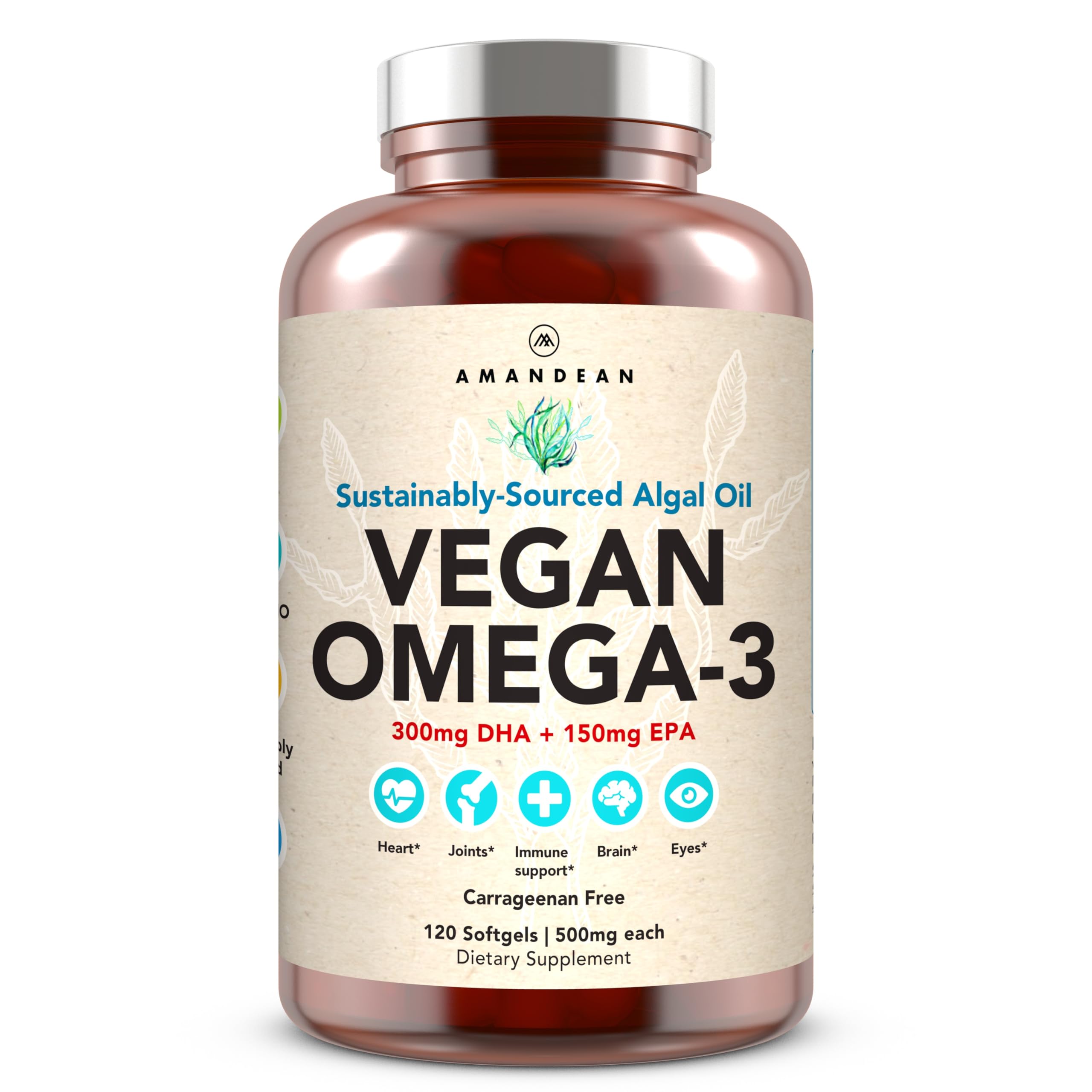 AMANDEAN Vegan Omega-3 Softgels bottle on white background