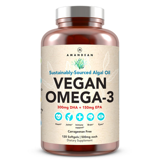 AMANDEAN Vegan Omega-3 Softgels bottle on white background