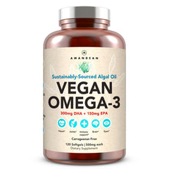 AMANDEAN Vegan Omega-3 Softgels bottle on white background