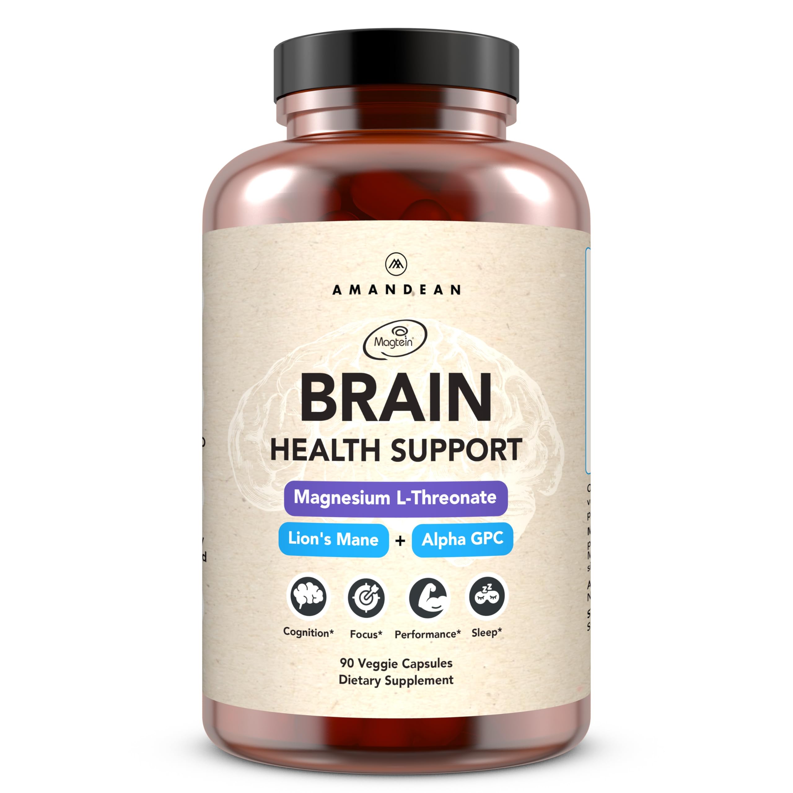AMANDEAN Brain Supplement bottle with 90 vegan capsules
