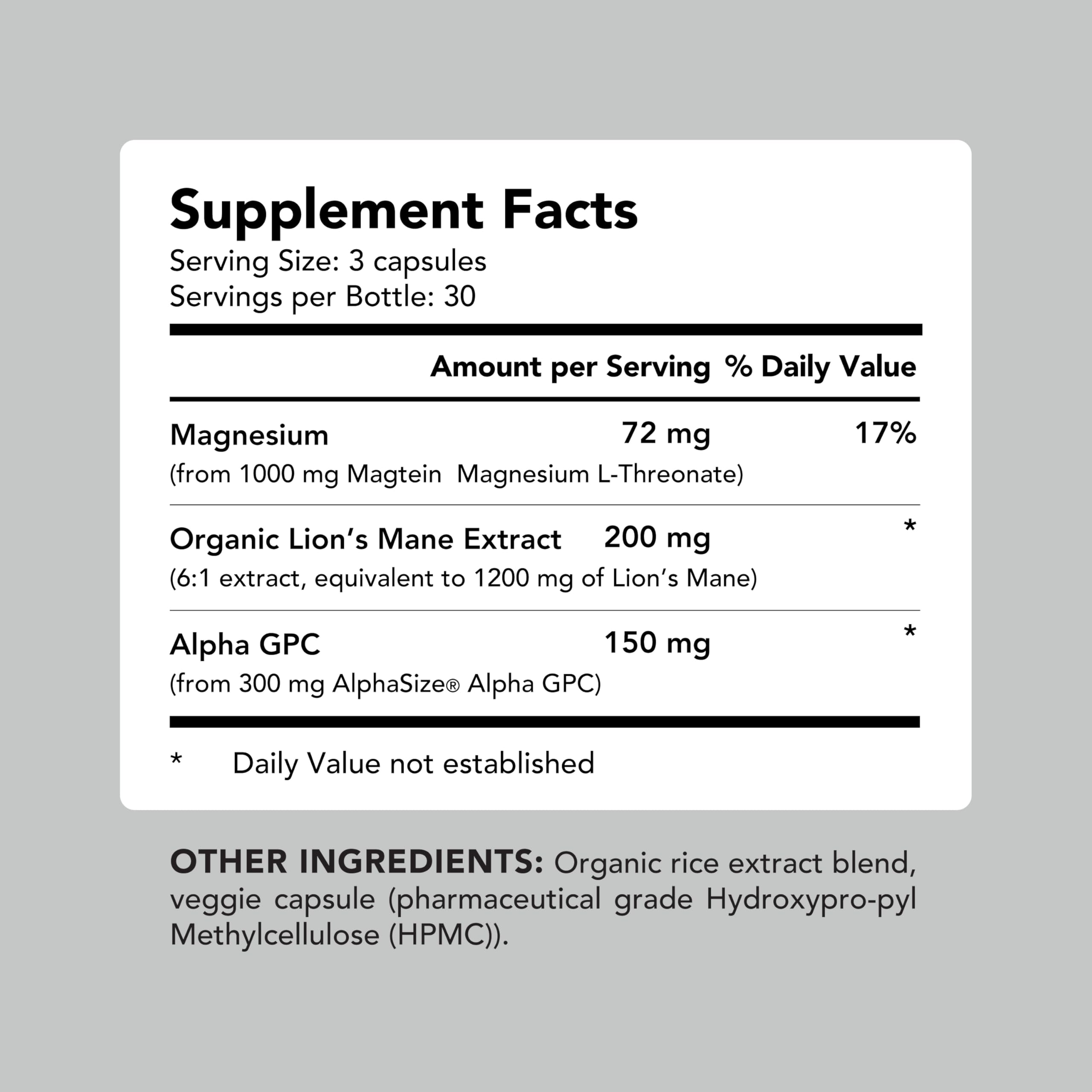 AMANDEAN Brain Supplement ingredients close-up