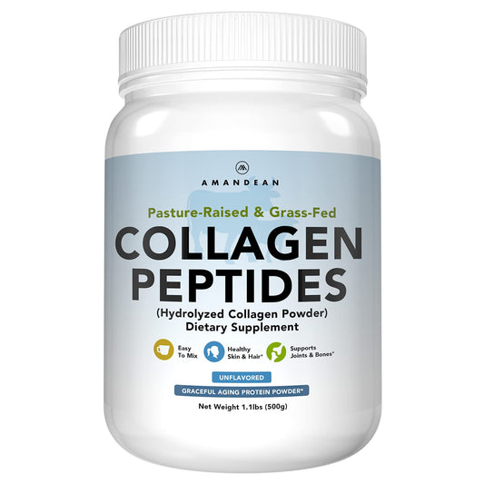 Front view of AMANDEAN Collagen Peptides Powder 17.6oz jar