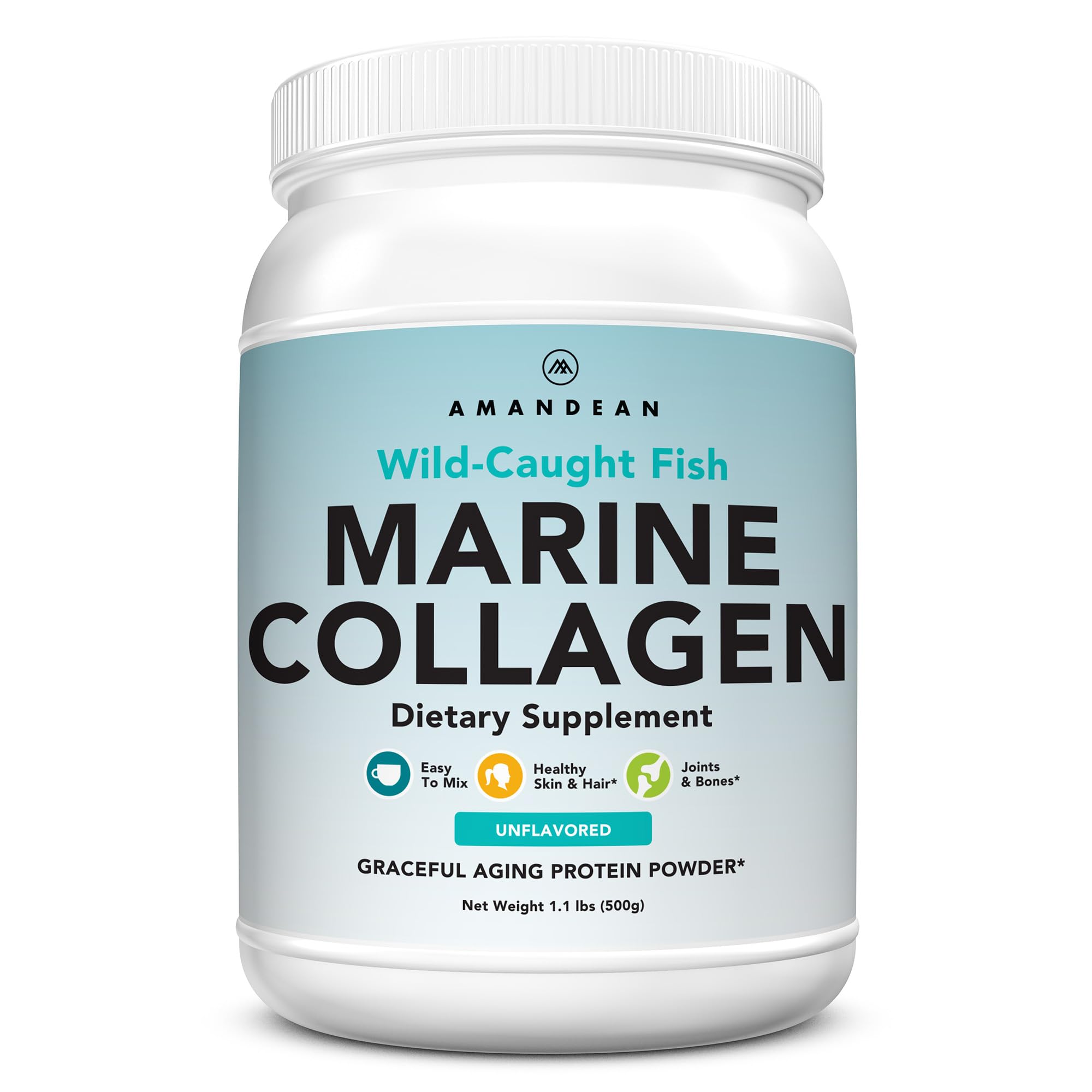 AMANDEAN Marine Collagen Powder tub presenting premium packaging for smoother skin