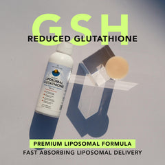 Close-up of AMANDEAN Glutathione liquid bottle and dropper