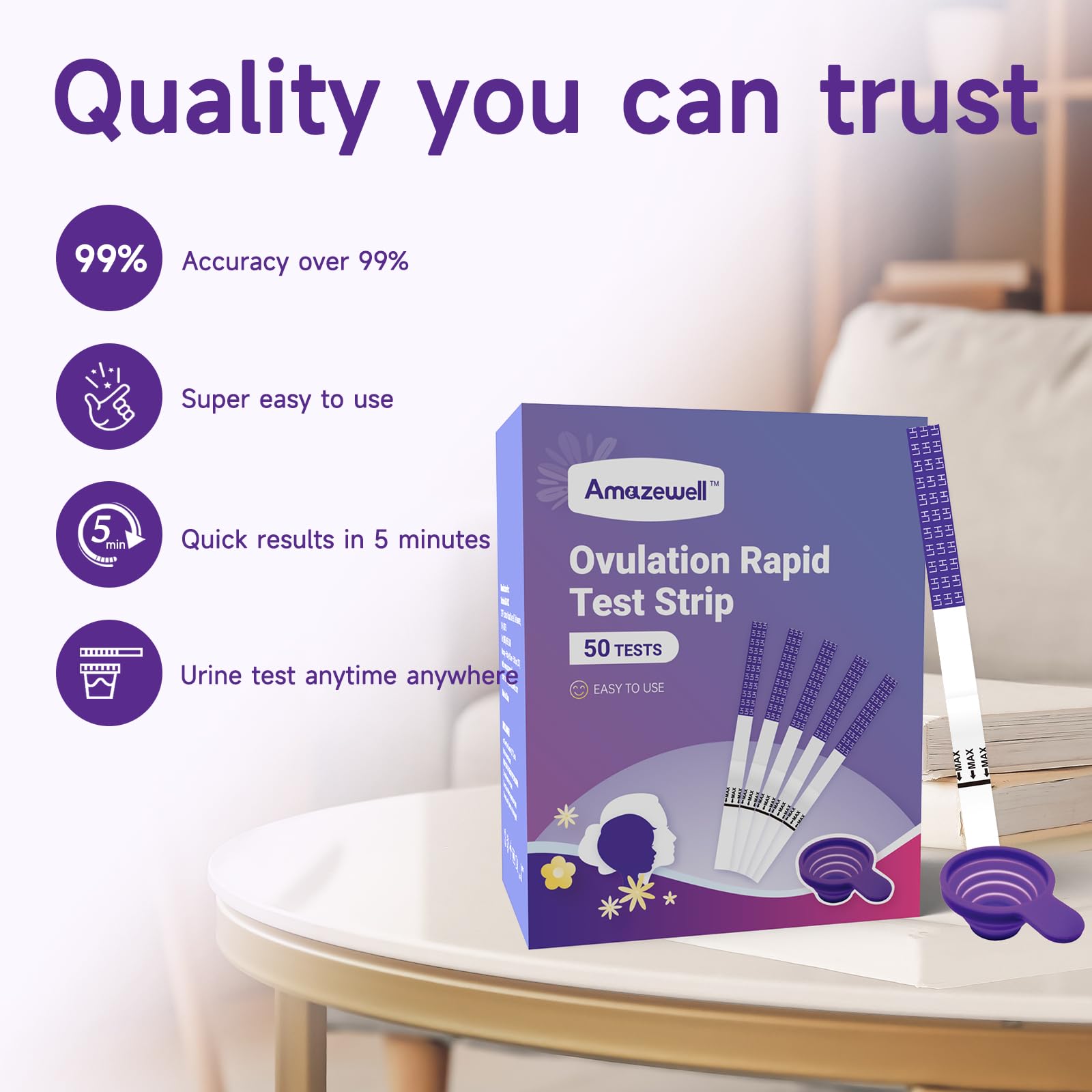 Individually foil-sealed ovulation test strip for hygienic storage