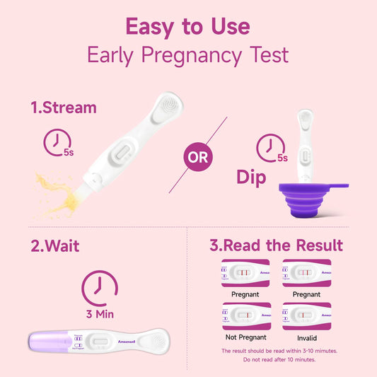 Close-up of two early detection pregnancy tests from Amazewell