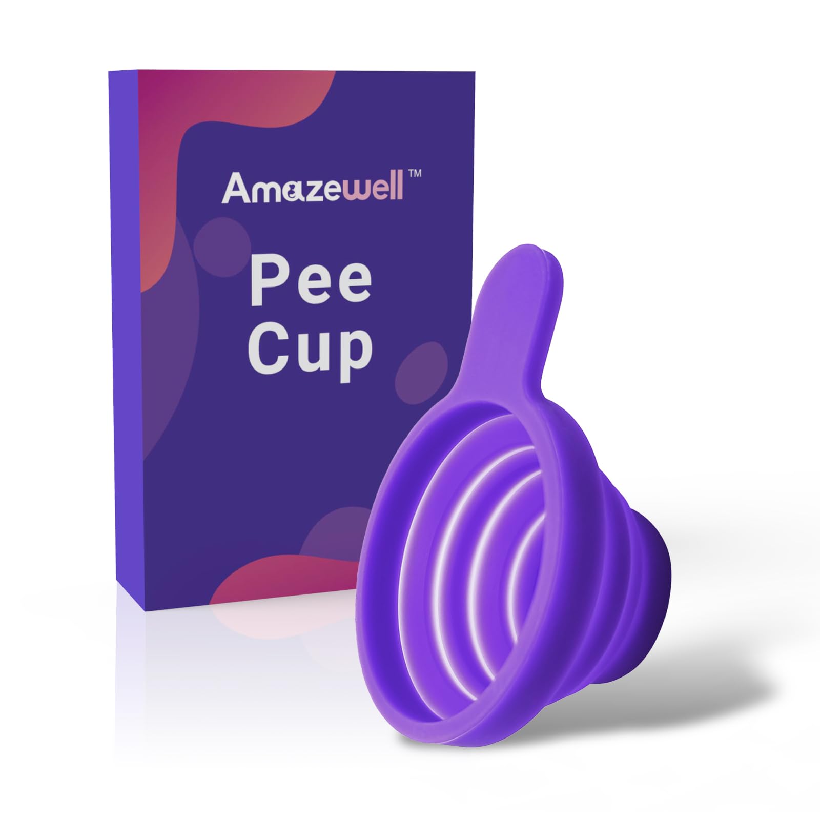 Amazewell folding urine cup open for use with wide-mouth design