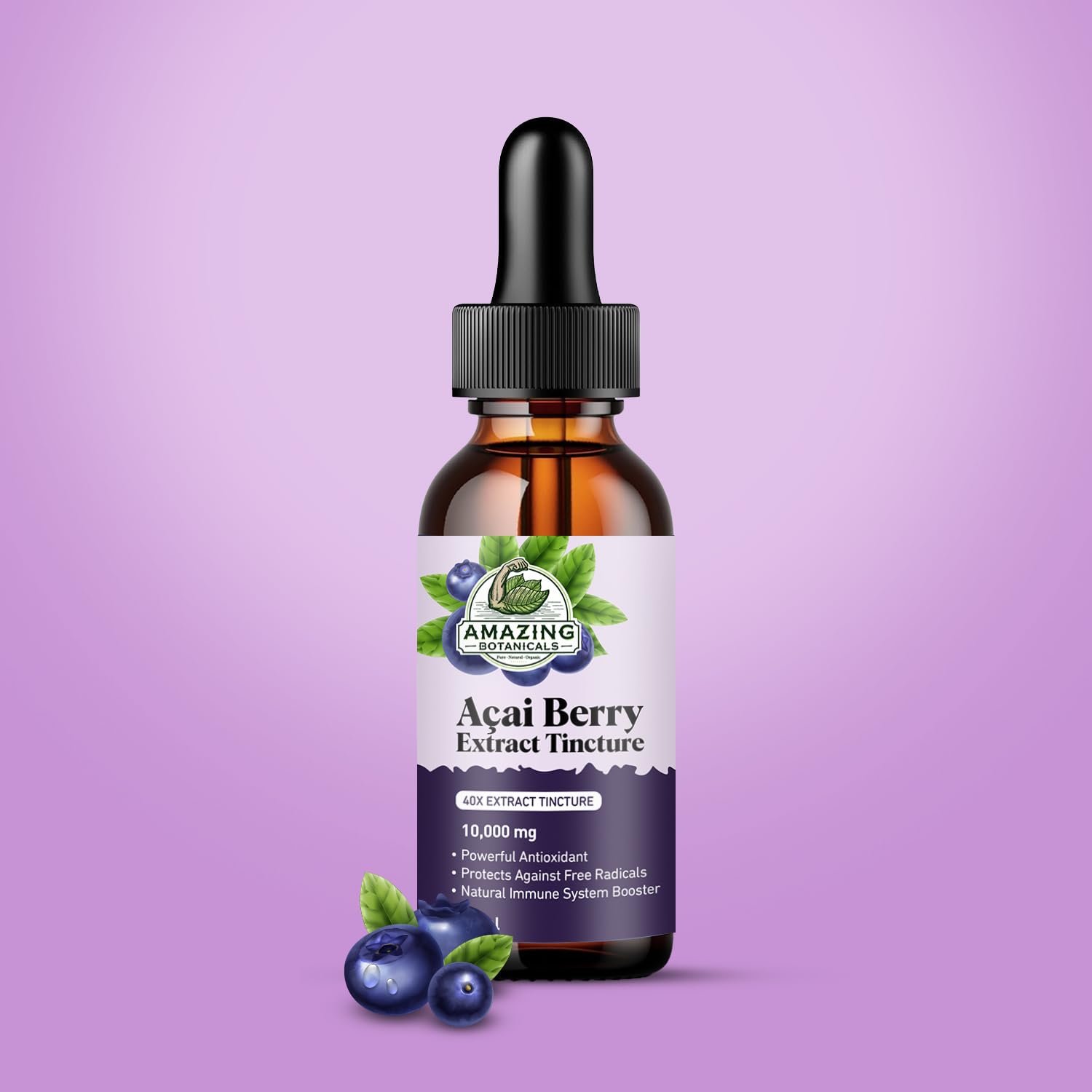 Dropper dispensing Acai Berry tincture, 10,000 mg per serving