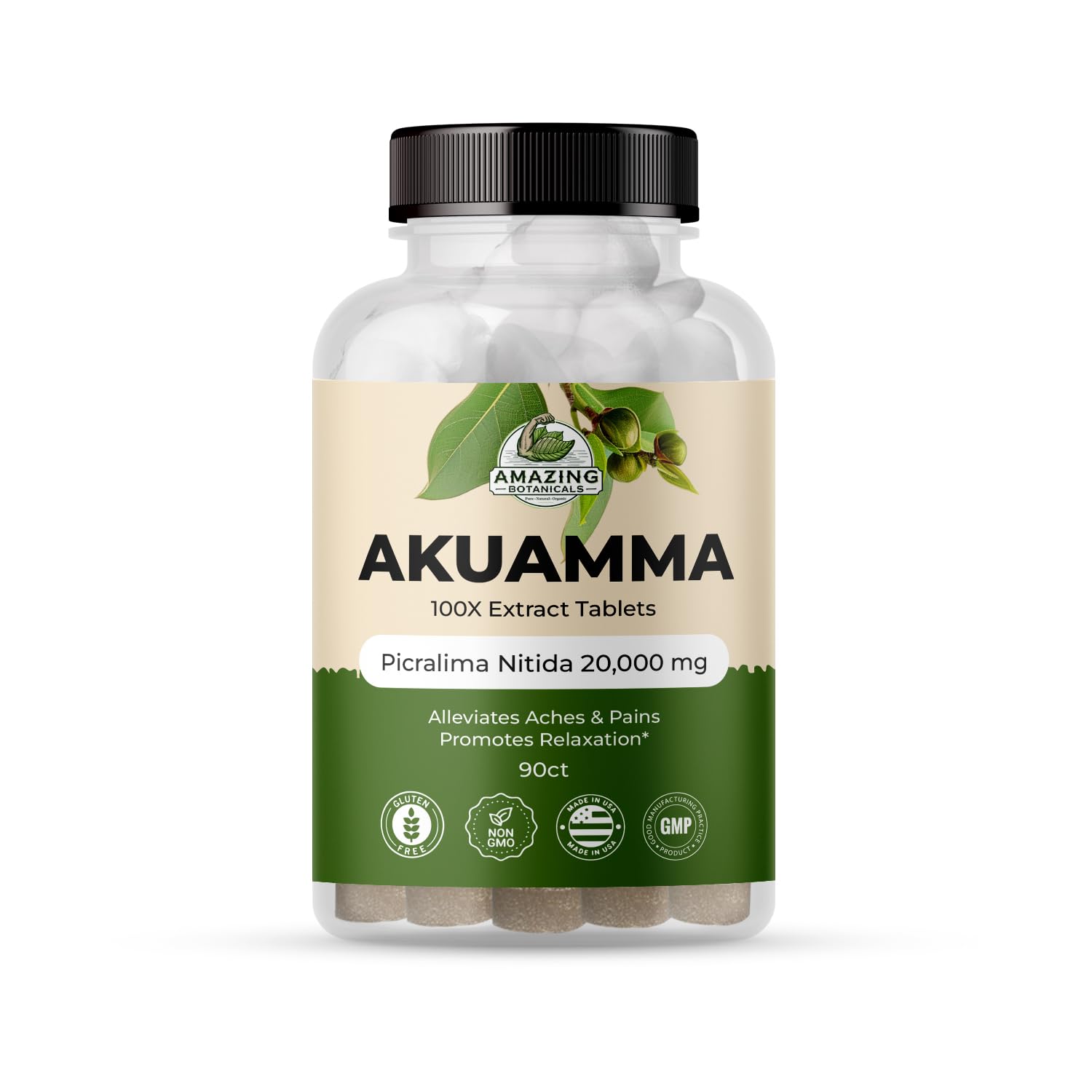 Amazing Botanicals Akuamma tablets 200 mg front view
