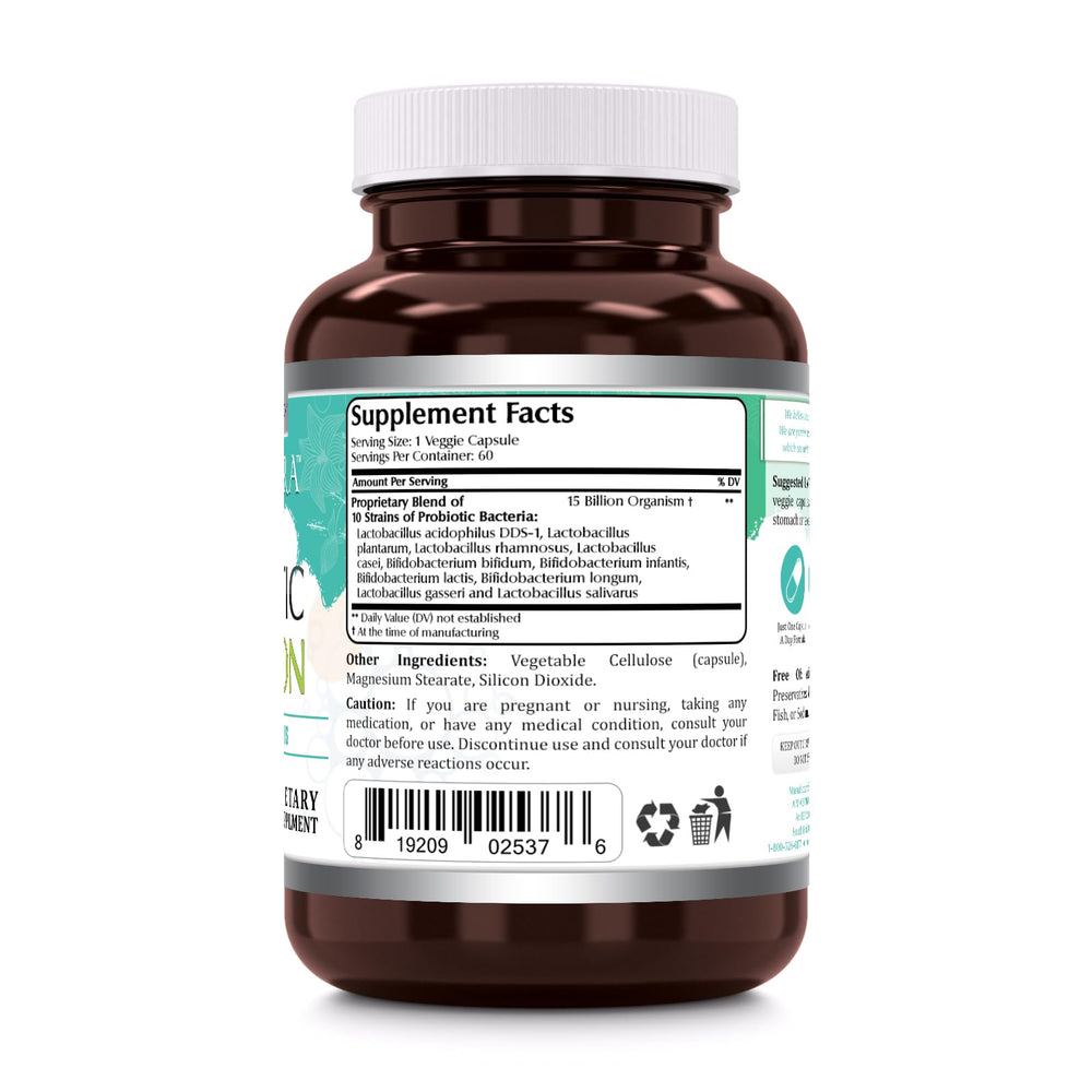 Close-up of 60 veggie capsules in the bottle