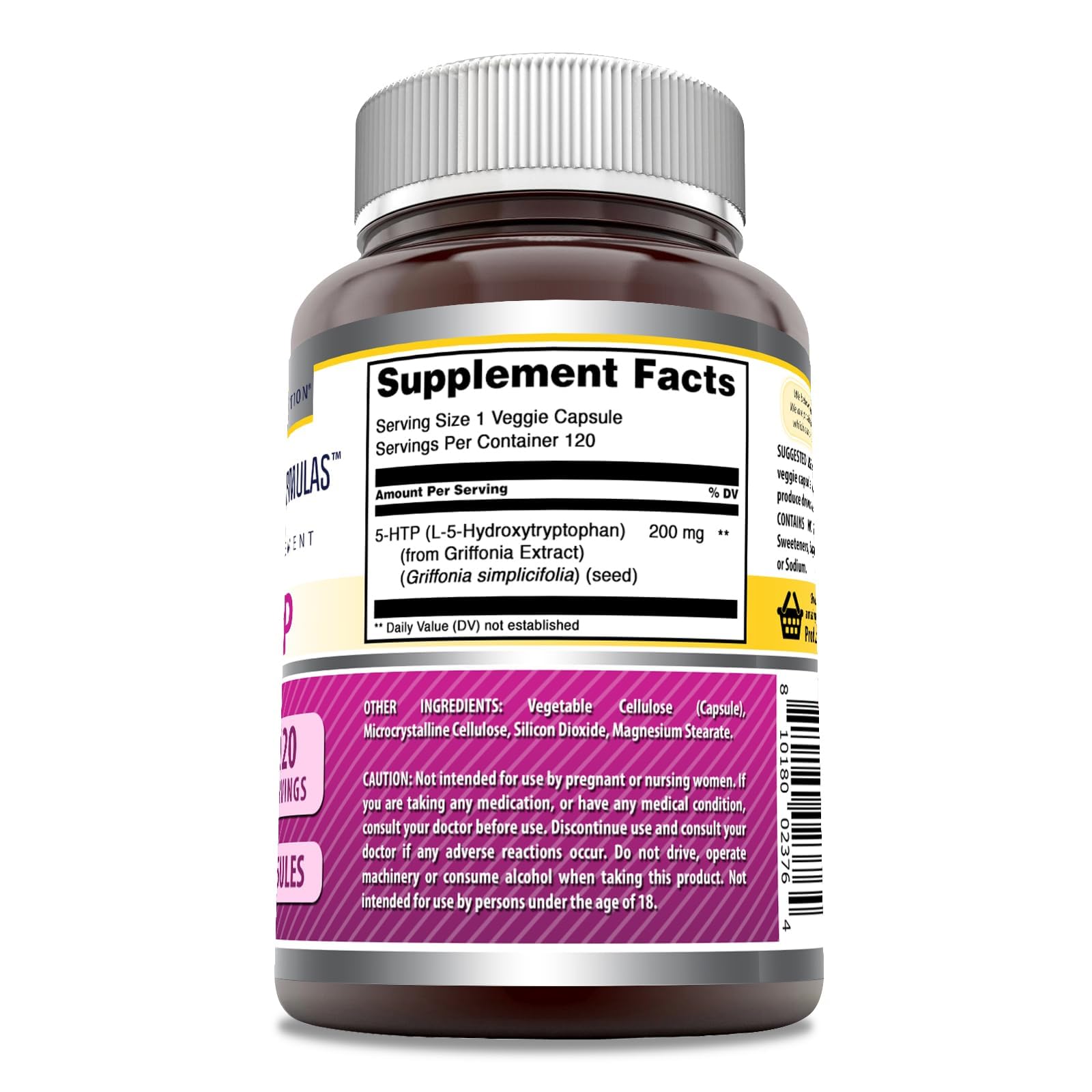 Close-up of 5-HTP L-5-Hydroxytryptophan capsules