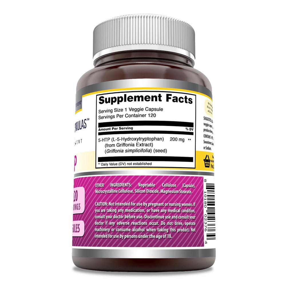 Close-up of 5-HTP L-5-Hydroxytryptophan capsules