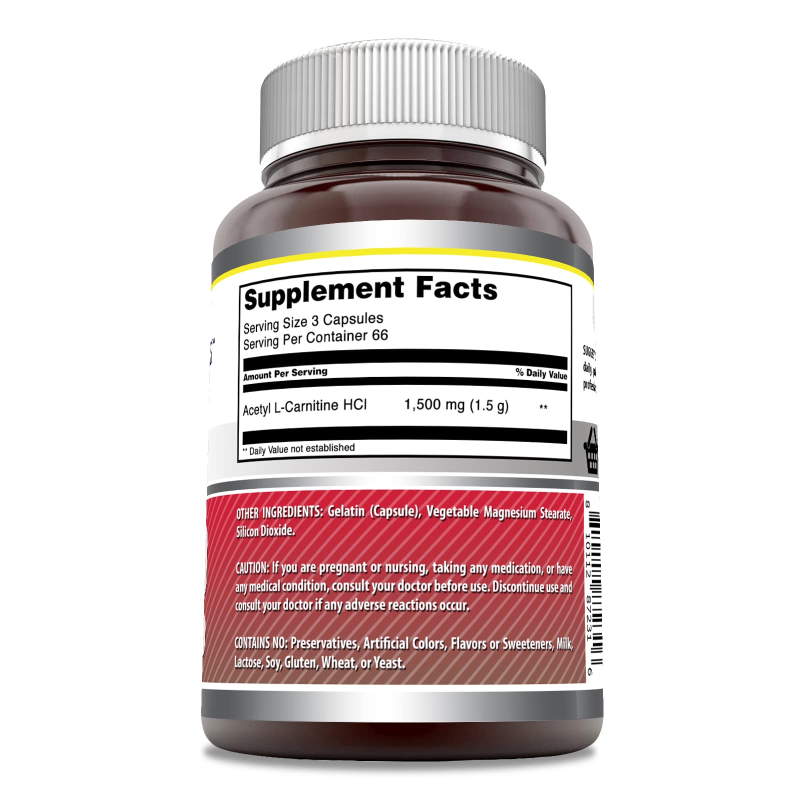 Three vegetarian capsules per serving for Acetyl-Acetyl HCI 1500 mg