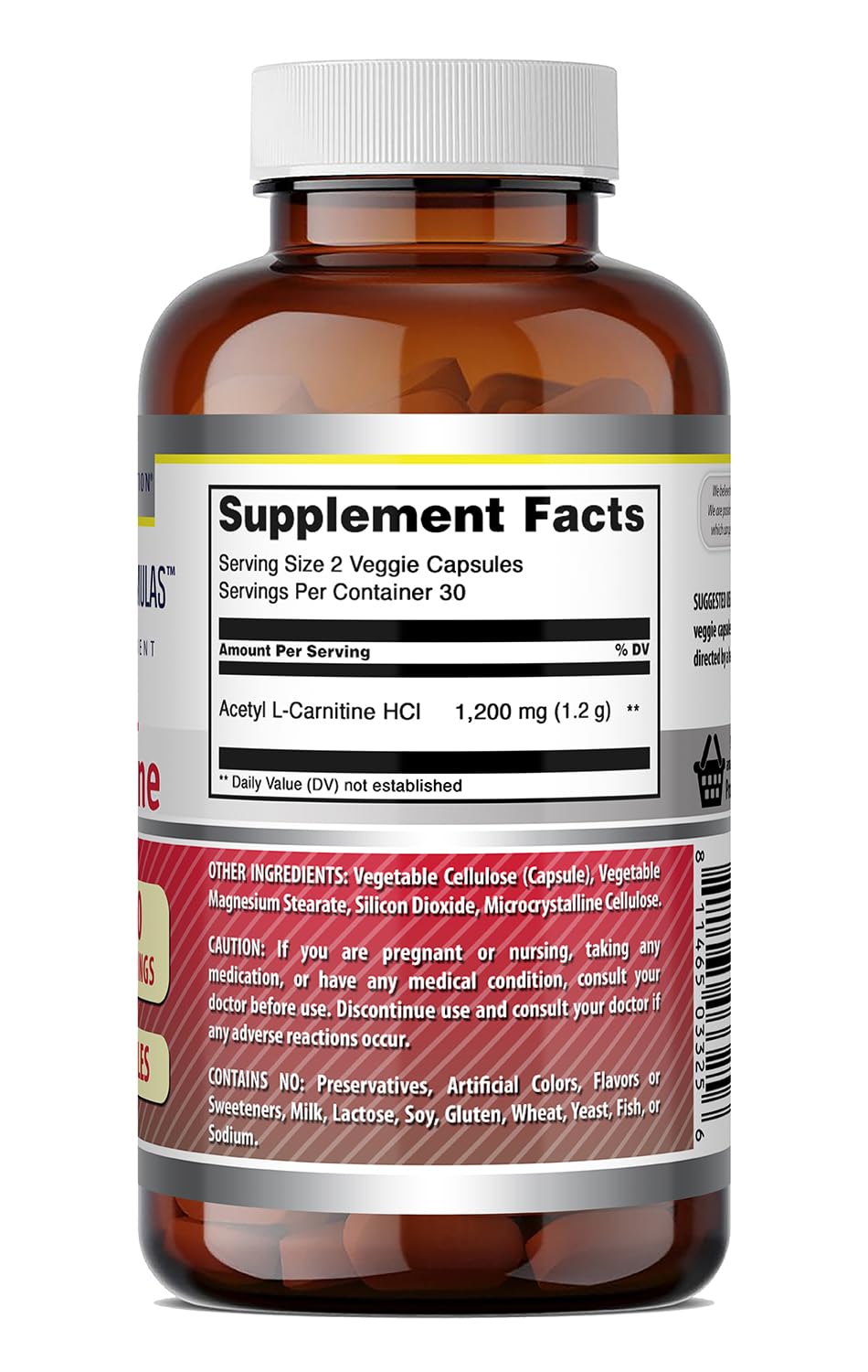 Two veggie capsules beside the bottle