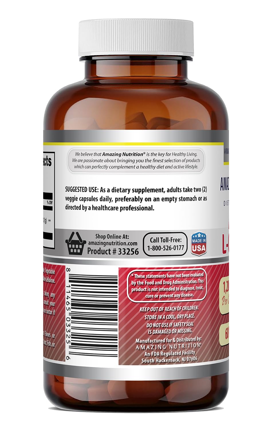 Supplement facts panel for Acetyl L-Carnitine 1200 mg