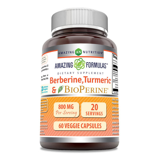 Bottle of Amazing Formulas Berberine Turmeric Bioperine 800mg 60 veggie capsules