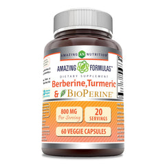 Bottle of Amazing Formulas Berberine Turmeric Bioperine 800mg 60 veggie capsules