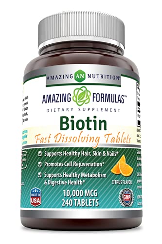 Amazing Formulas Biotin 10000 mcg Citrus bottle and tablets