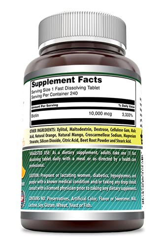 Biotin fast-dissolving tablets Citrus flavor – 240 count