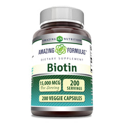 Bottle of Amazing Formulas Biotin 15000 mcg supplement