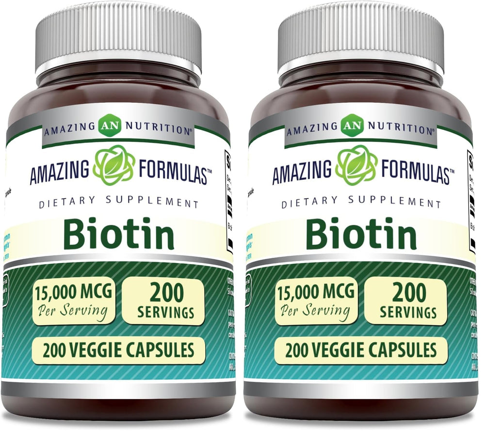 Amazing Formulas Biotin 15000 mcg bottle – Pack of 2, front view