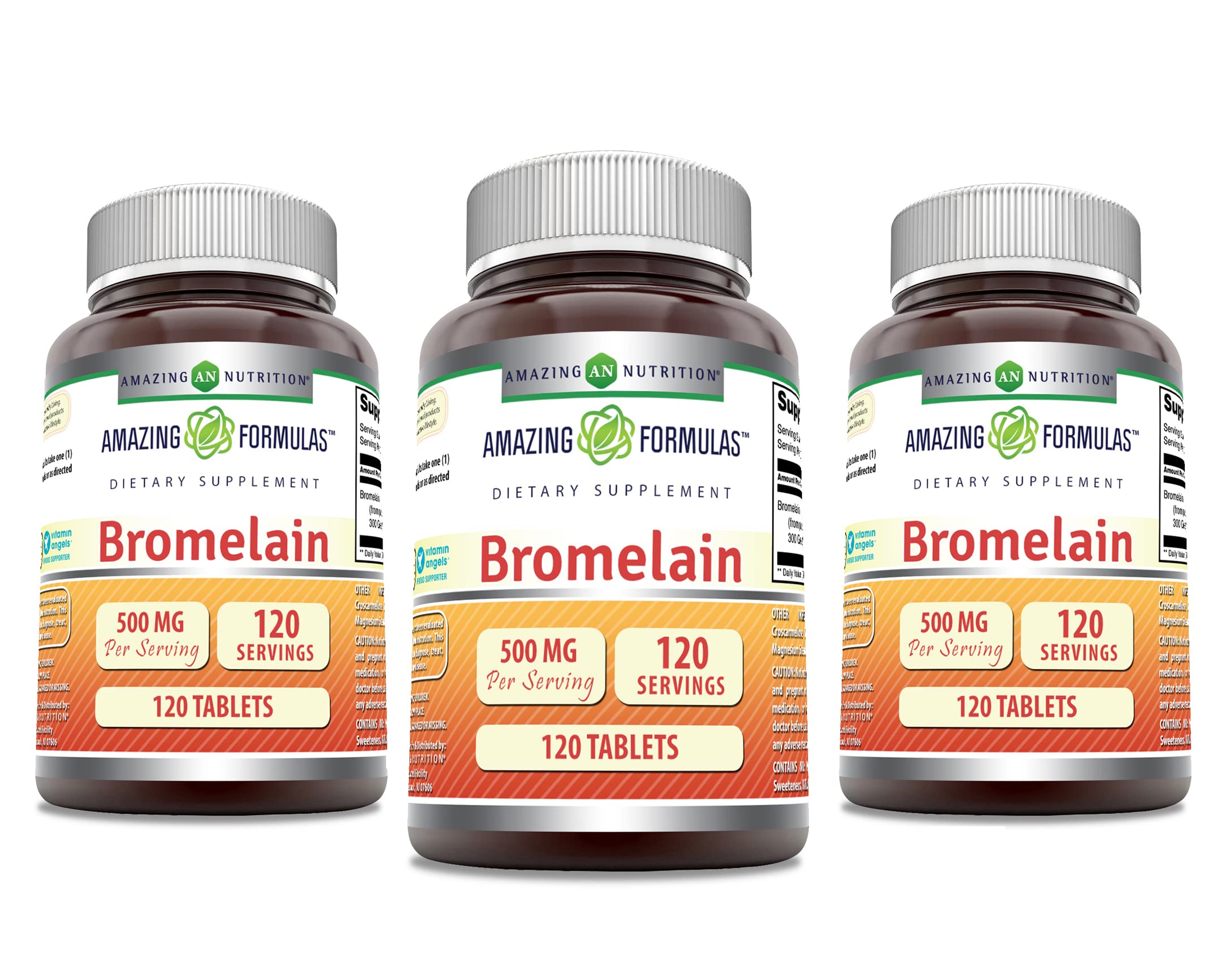Amazing Formulas Bromelain 500 mg tablets bottle – 120-count per bottle, pack of 3