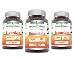 Amazing Formulas Bromelain 500 mg tablets bottle – 120-count per bottle, pack of 3