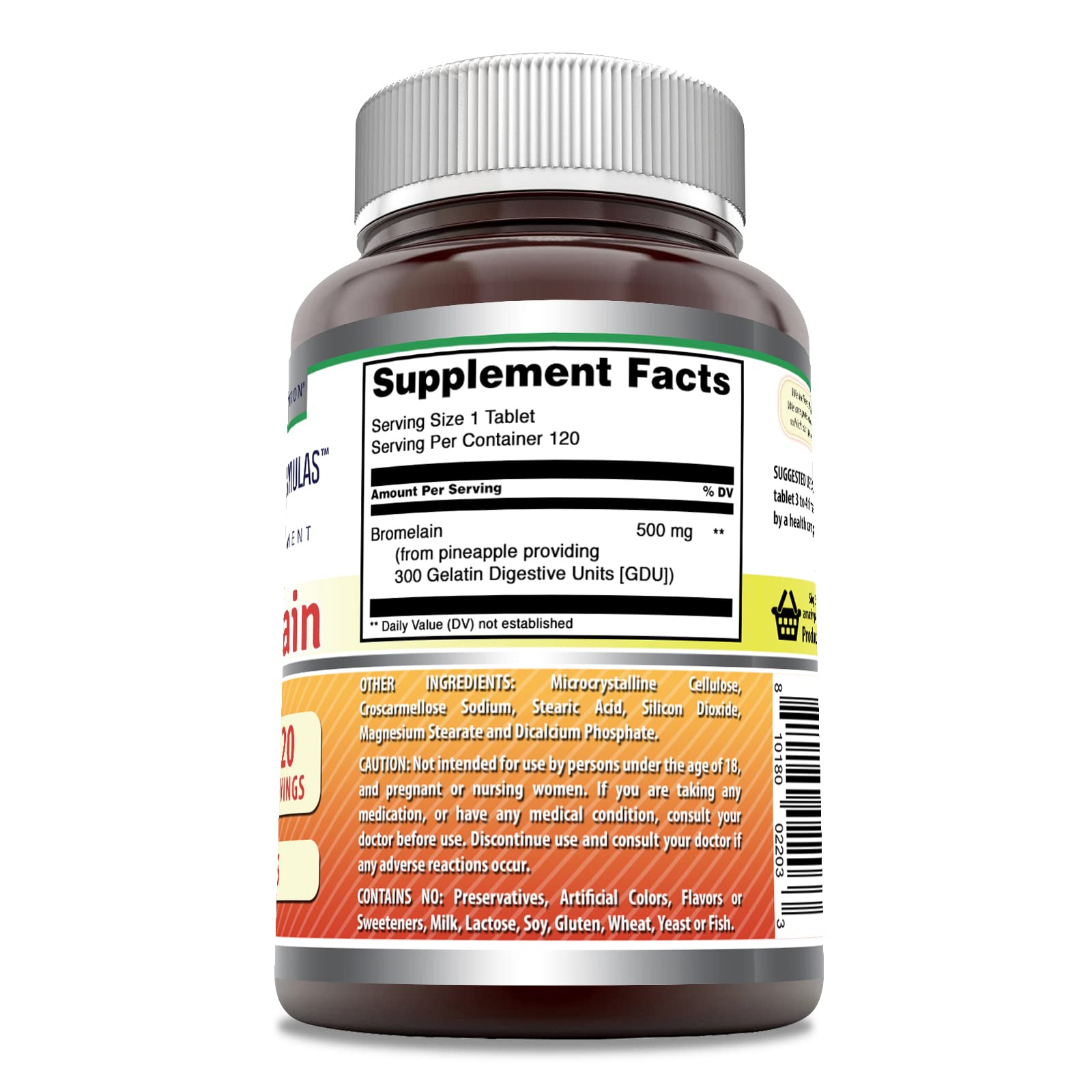 Boxed packaging for Amazing Formulas Bromelain 500 mg tablets – Made in USA