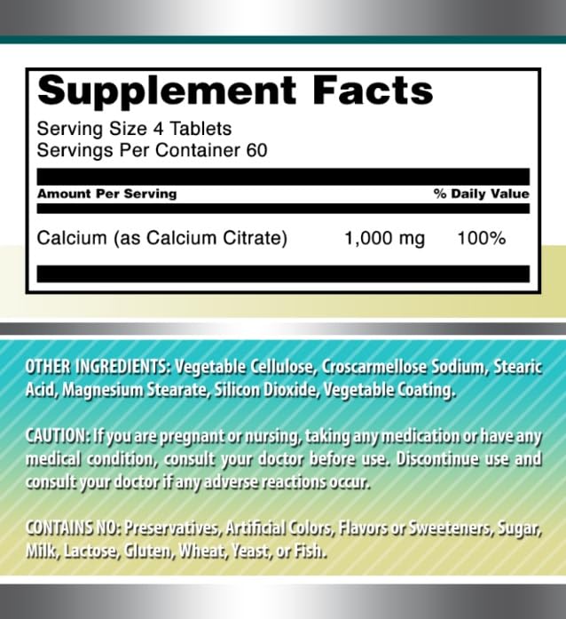 Calcium Citrate 1000 mg bottle label