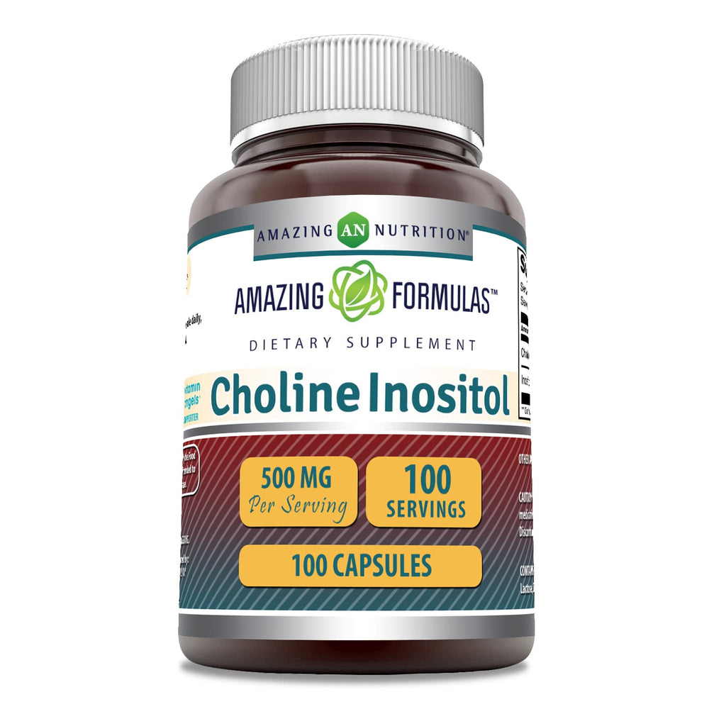 Front view of Amazing Formulas Choline & Inositol 500 mg capsules bottle