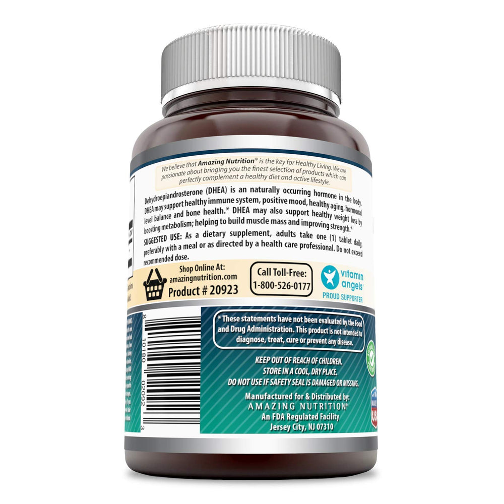 Non-GMO and gluten-free labels on Amazing Formulas DHEA bottle