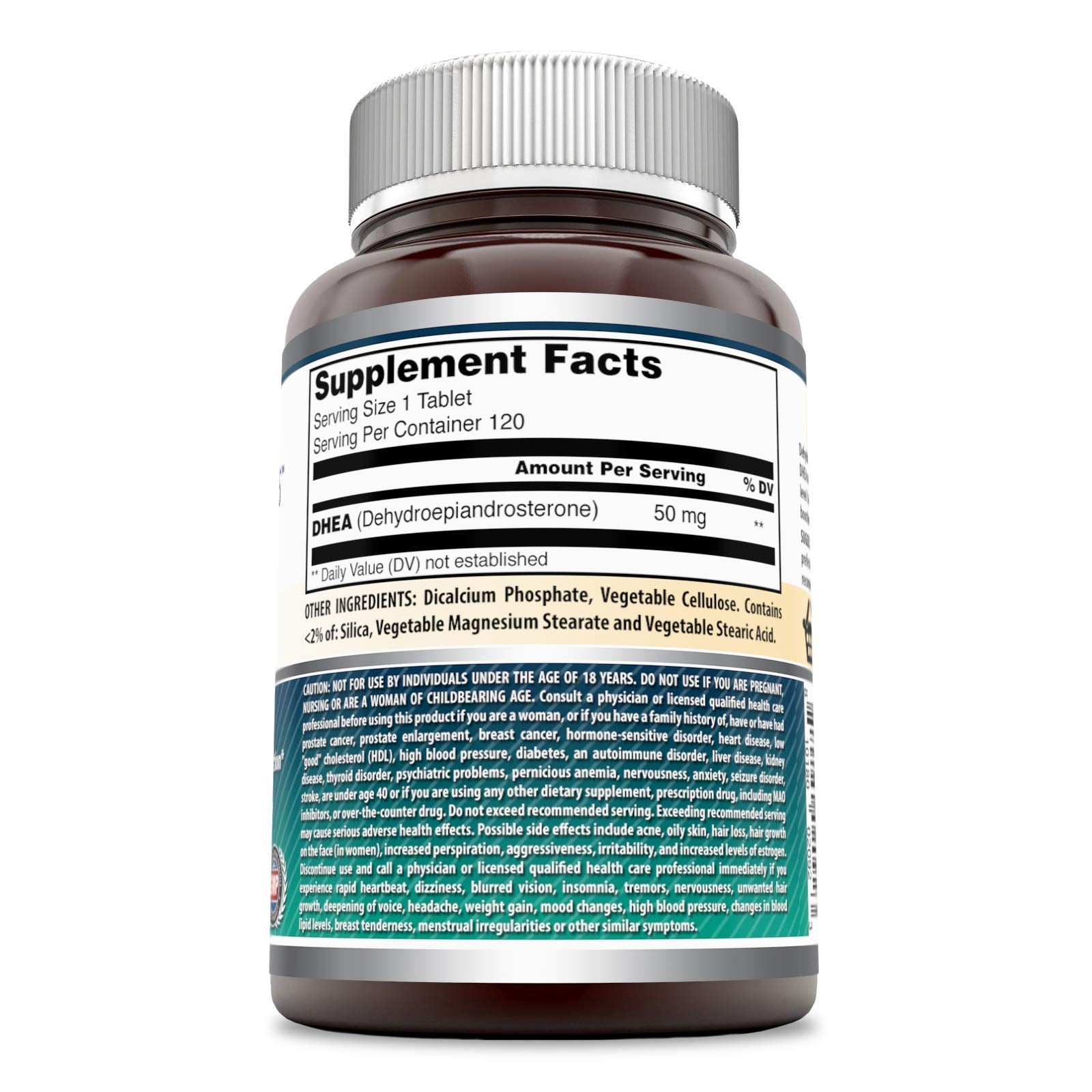 Box and bottle display of Amazing Formulas DHEA 100 mg supplement