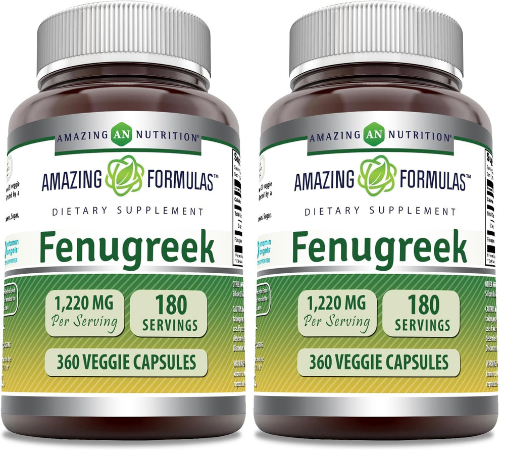 Bottle of Amazing Formulas Fenugreek Seed Supplement 610 mg with 360 veggie capsules