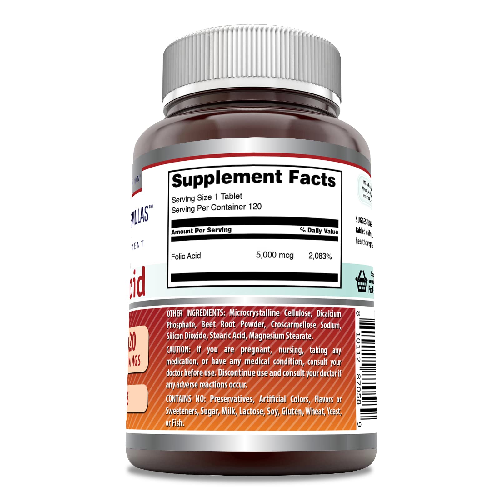 Label showing Folic Acid 5000 mcg per serving