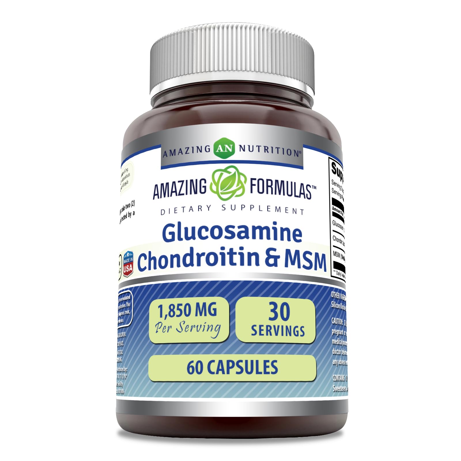 Front label of Amazing Formulas Glucosamine Chondroitin MSM bottle