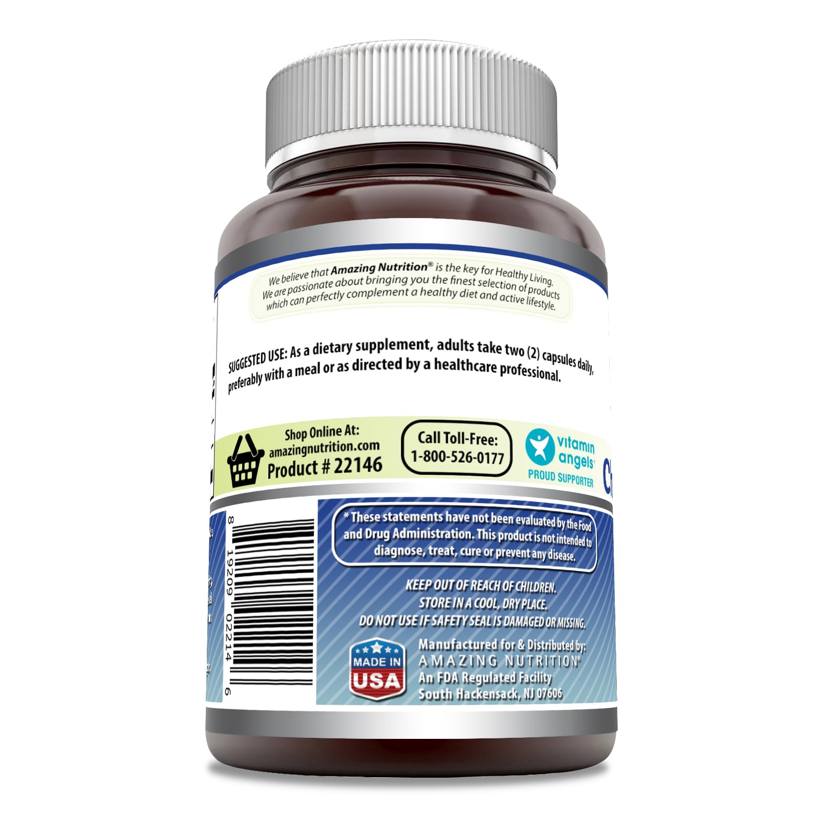 Non-GMO, Gluten Free, GMP Certified, Made in USA packaging icons on the bottle